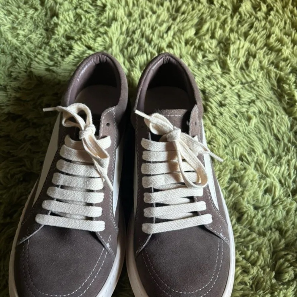 Rick Owens Brown Suede Low-Top Sneakers with Cream Laces